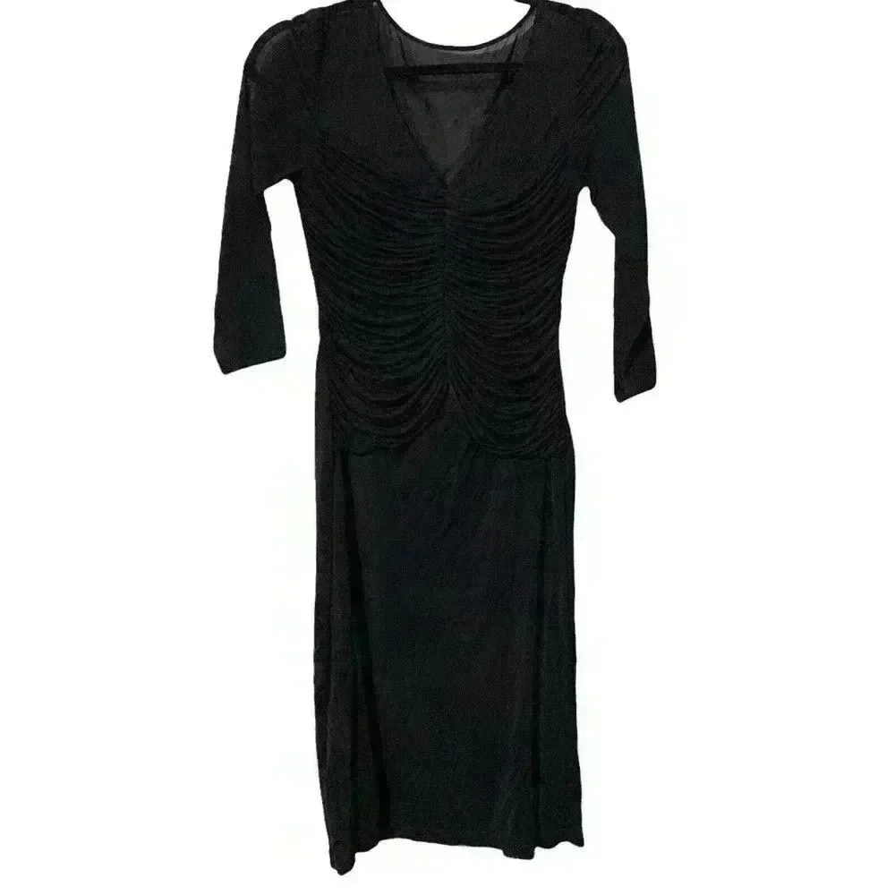 L.K. Bennett Women's black Dress Size us 6 sheer top ruched front silk blend - Picture 2 of 5